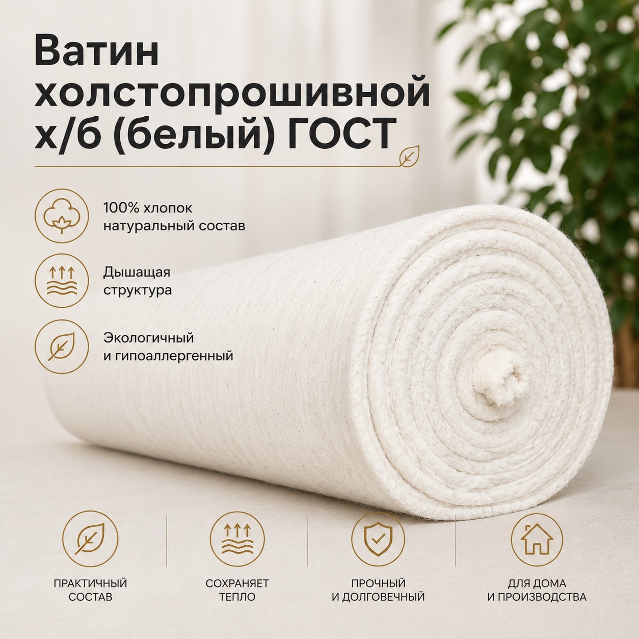 Ватин х/б ГОСТ. Цвет — белый.